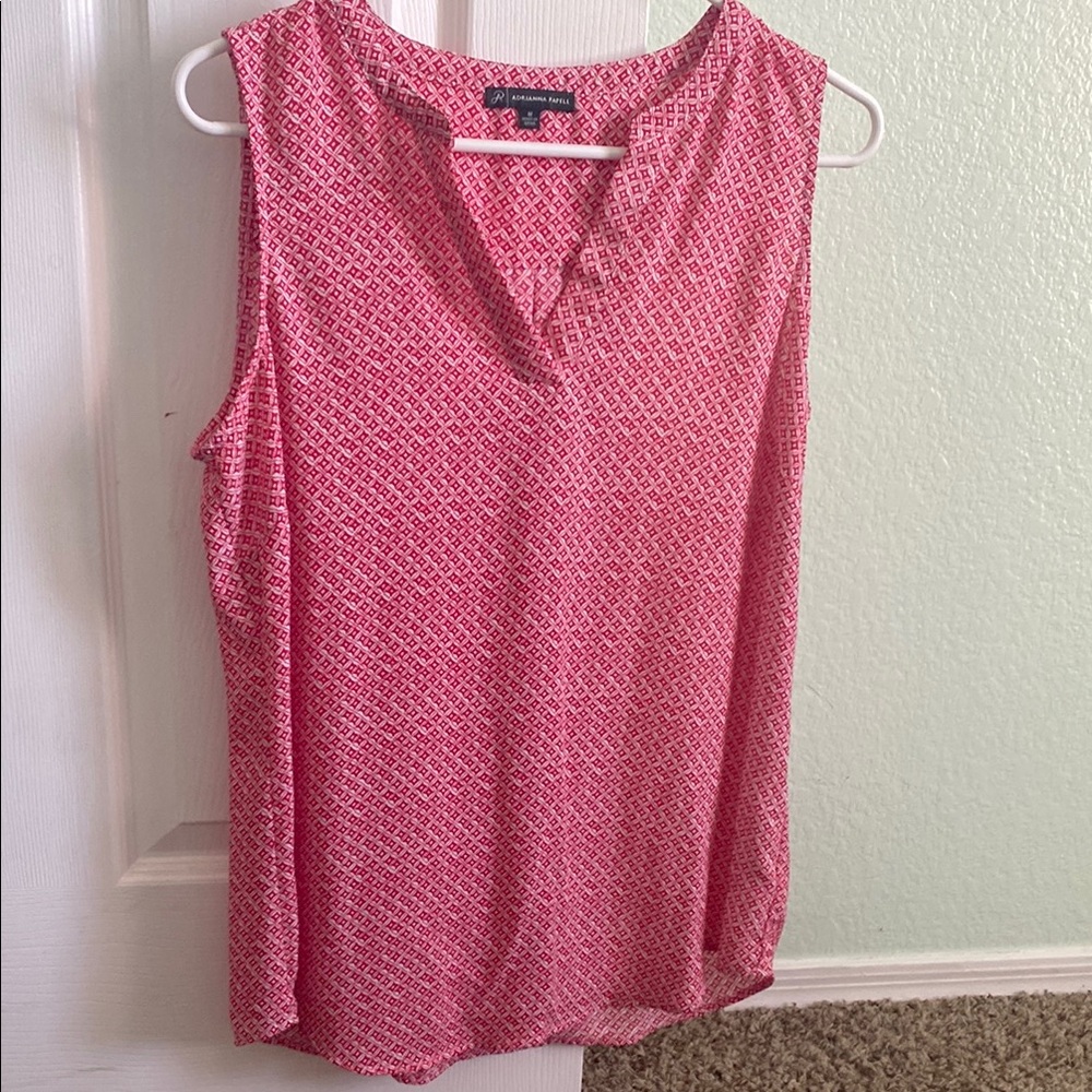 Adrianna Papell Pink Sleeveless Notched Collar Blouse